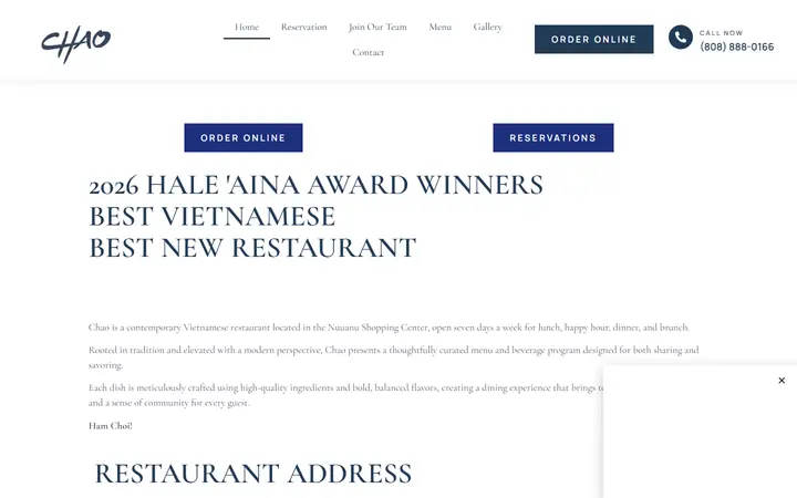 Homepage of Chao Hawaii