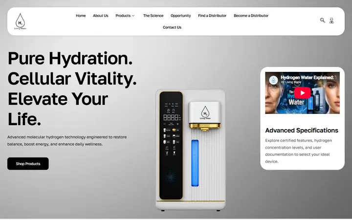 Homepage of H2 Living Water