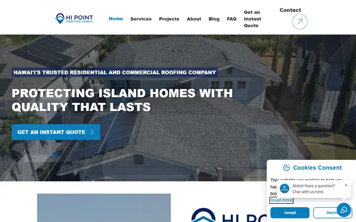 Homepage of HI Point Roofing