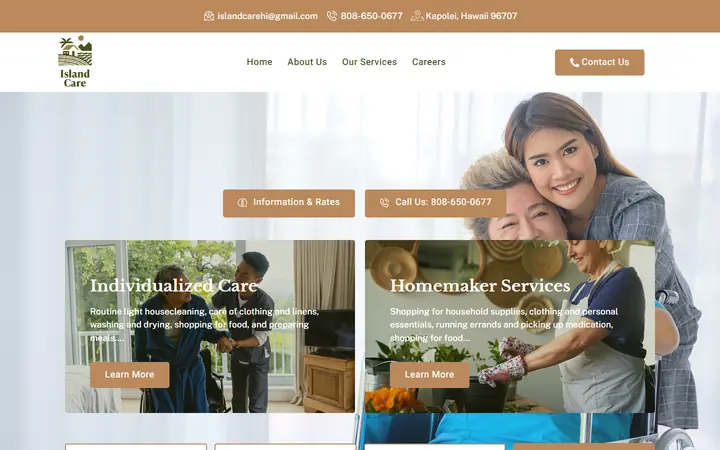 Homepage of Island Care Hawaii