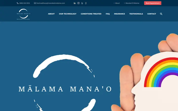 Homepage of Malama Manao Brain Wellness