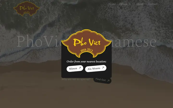 Homepage of Pho Viet Hawaii